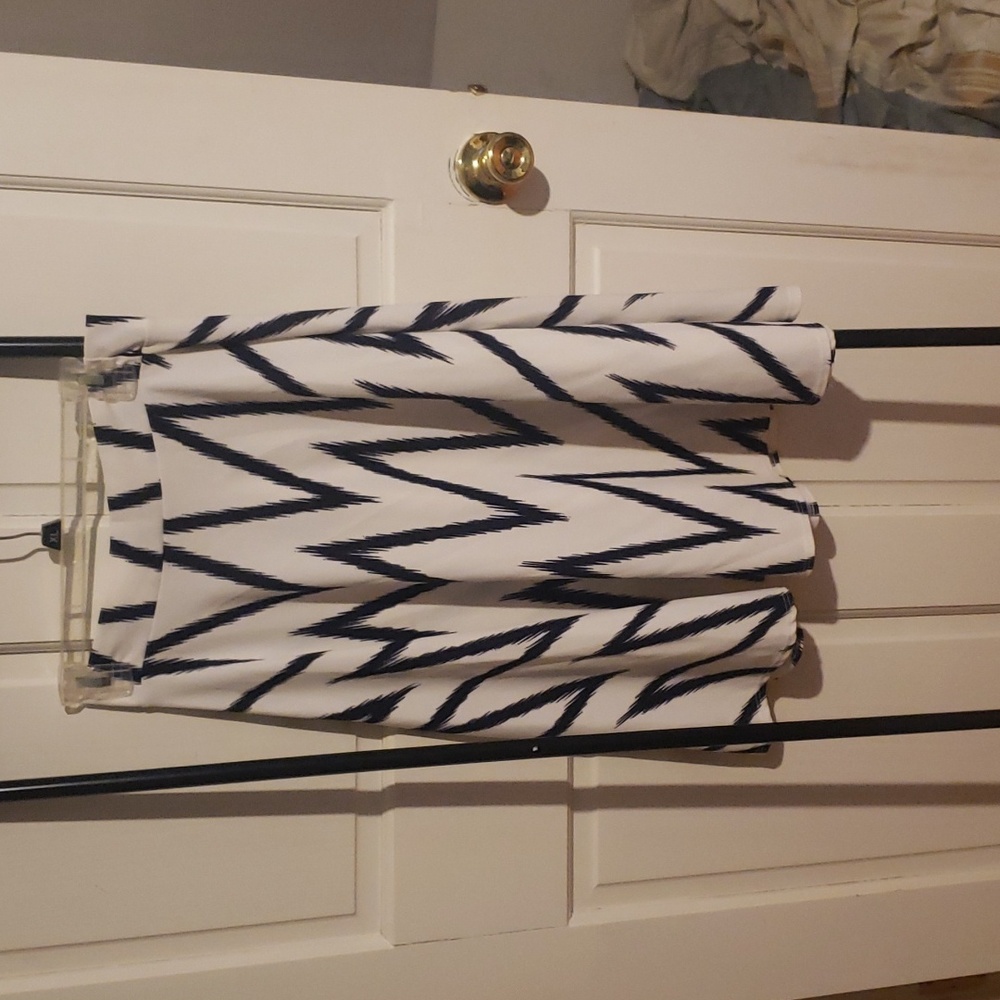 white and navy midi skirt